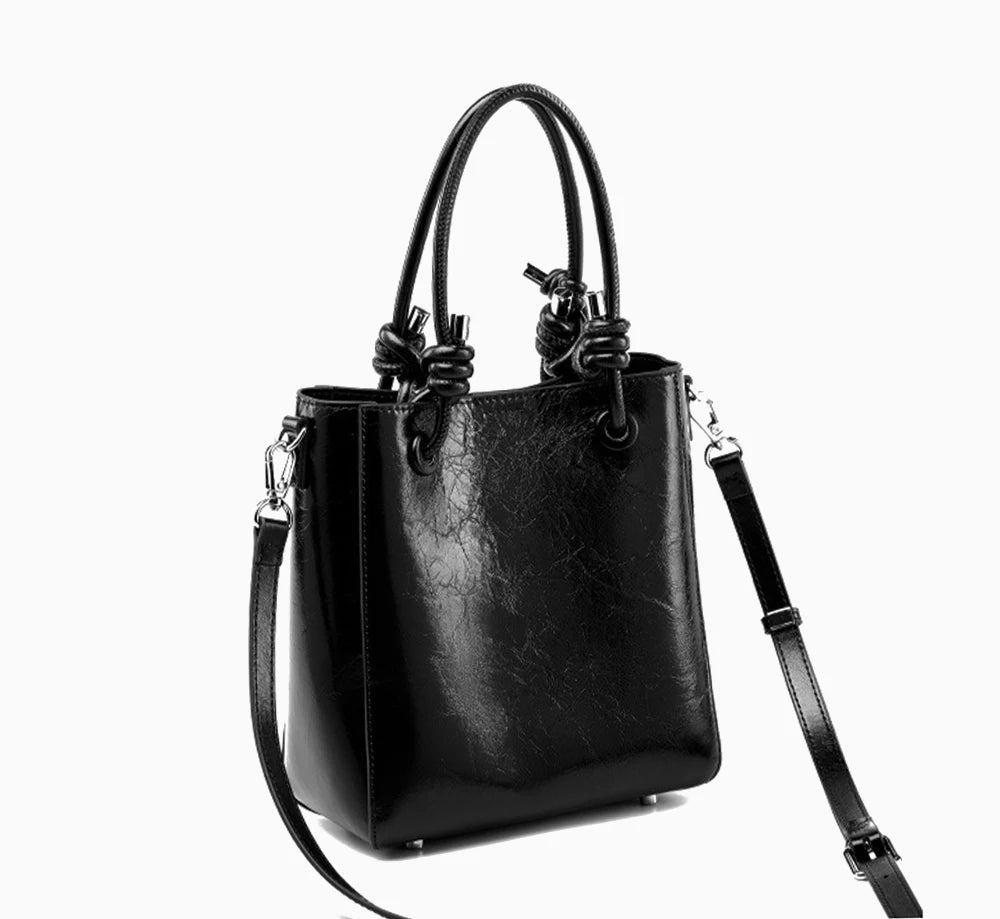 Genuine Leather Shopper Shoulder Bag Bucket Handbag Simple High Quality Women