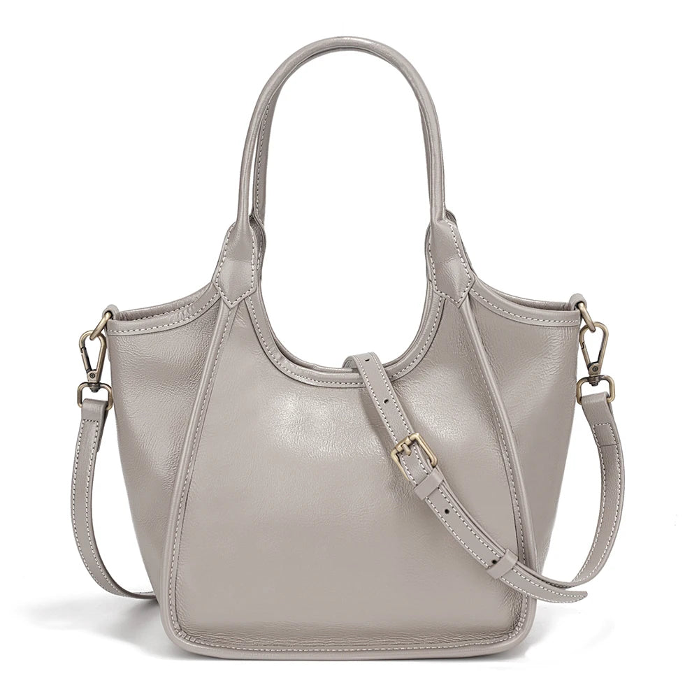 Oil Wax Leather Top Handle Bags for Women Trendy Shoulder Purse Versatile