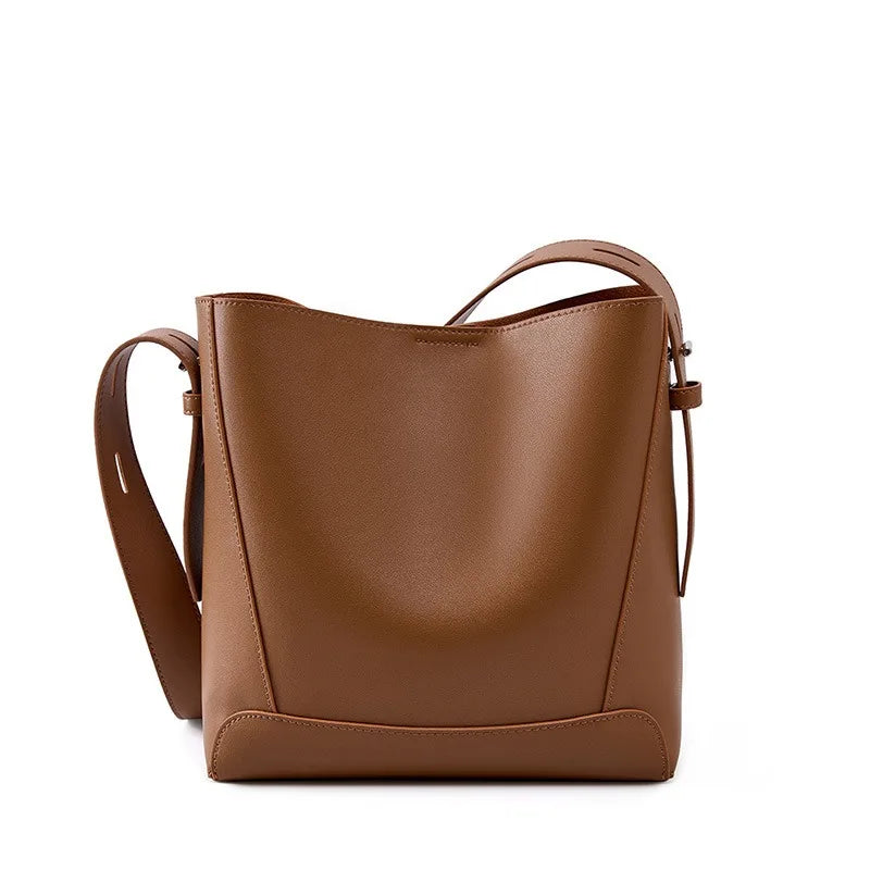 New Split Leather Casual Shopper Shoulder Bag Commuter Large Bucket Handbag High Quality