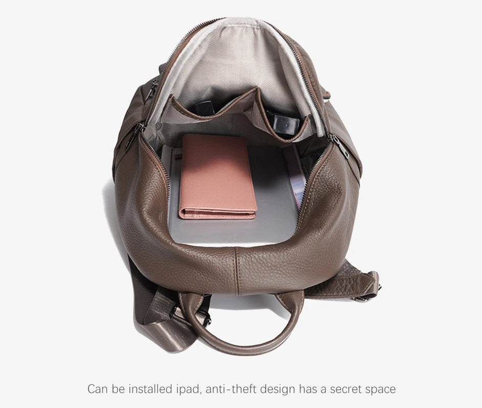 Women Backpack 100% Genuine Leather Ladies Large Capacity Travel Bags