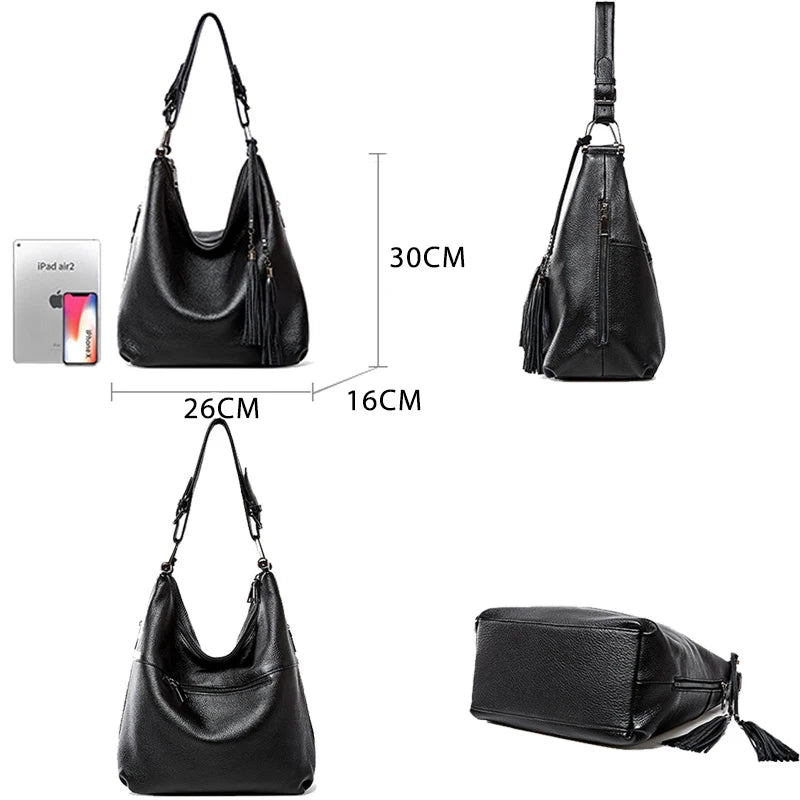 Fashion Women Shoulder Bag 100% Genuine Leather Daily Casual Shopping Hobos Classic