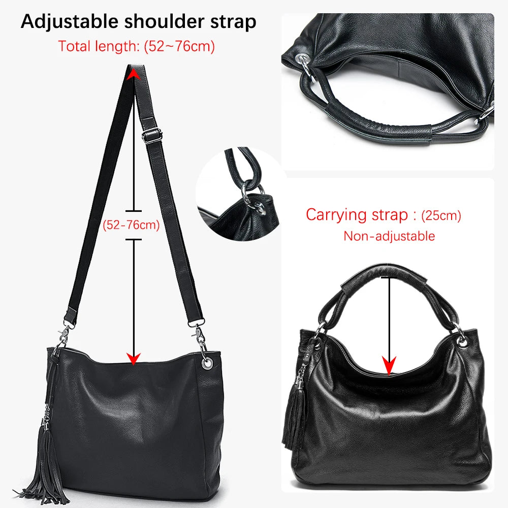 Bag 100% Soft Genuine Leather Tassel Women's Handbag Shoulder Satchel Crossbody Purse