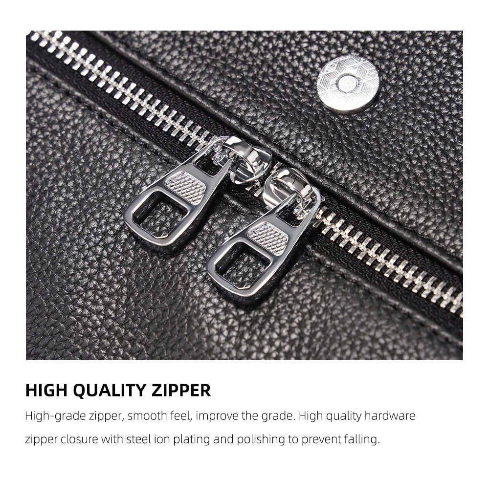 Genuine Leather Black Backpack Multi-pocket Design Knapsack Flap Bag