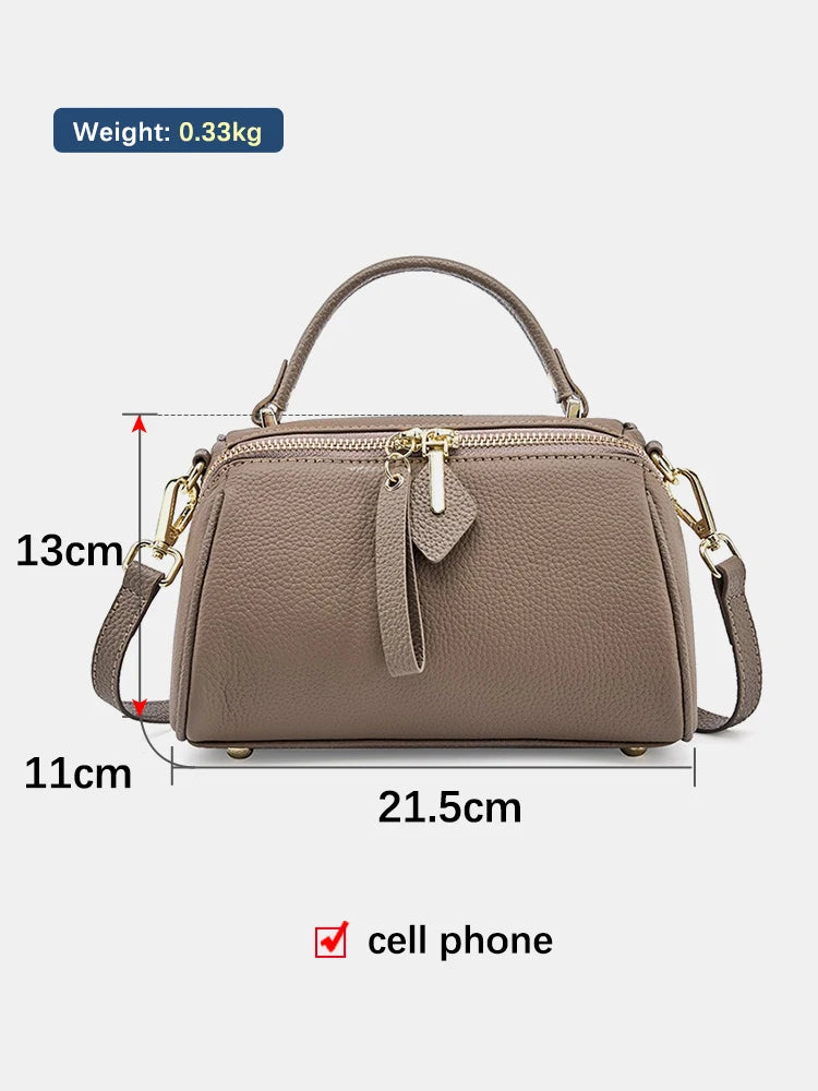 Women's Genuine Leather Boston Bag Brand Designer Retro Shoulder Bag Large Capacity New Trendy