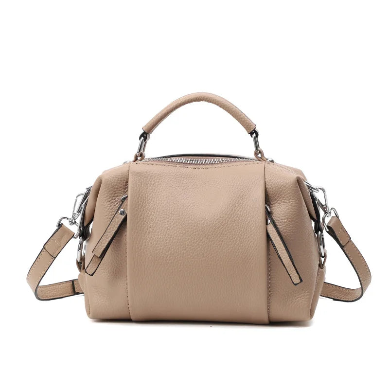 Women's Genuine Leather Bag Simple High Quality Tote Bag Small Vintage Boston Handbag