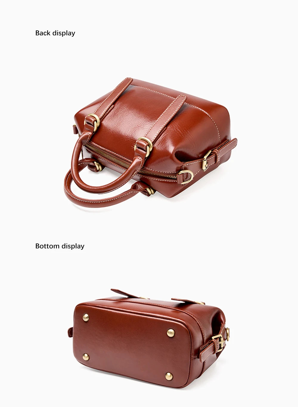 Women's Handbag Cowhide Leather Boston Pillow Bag New Crossbody Bag Retro Commuter