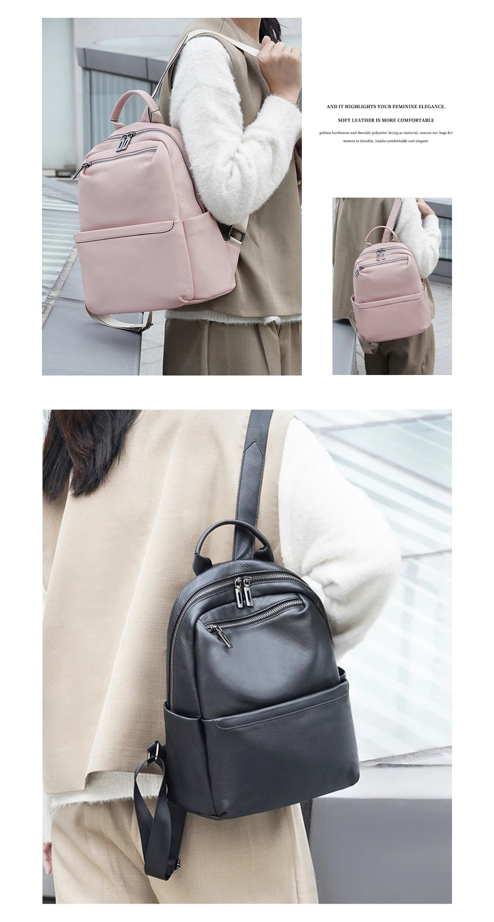 Women's Soft Leather Backpack Genuine Large Capacity Travel Rucksack Knapsack