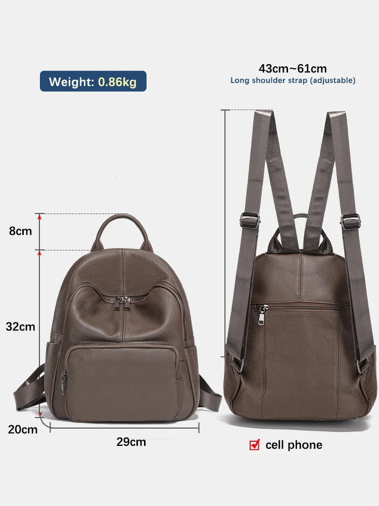 Women Backpack 100% Genuine Leather Ladies Large Capacity Travel Bags