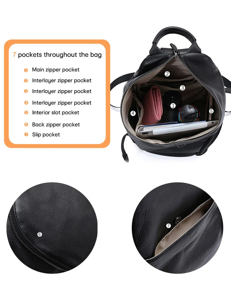 Women's Classic Black Small Leather Backpack Handmade Anti-theft Designer