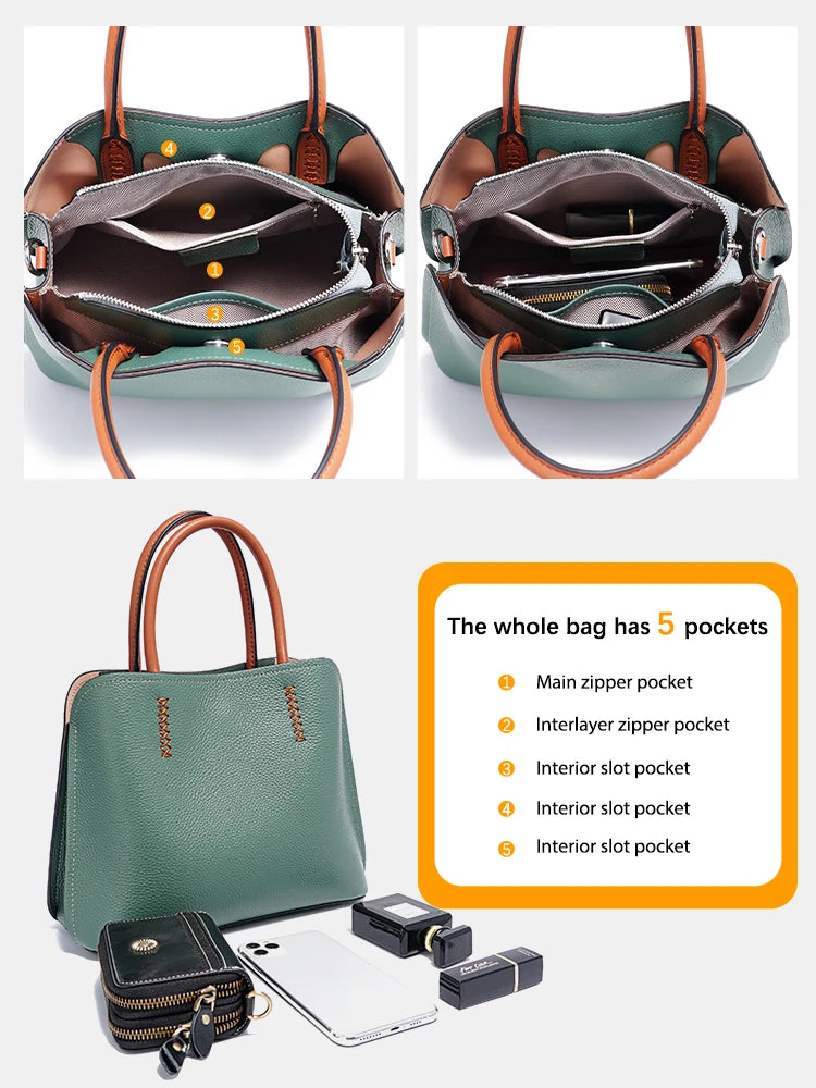 Women's Genuine Leather Shopper Bag Designer Shoulder Bags Handbag Large Bucket Bag Tote Cross