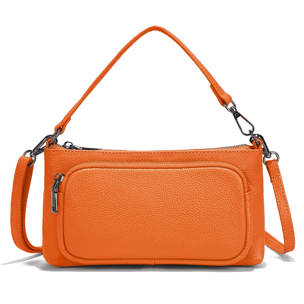 Women's Red Shoulder Bag Crossbody Multi-pockets Leather Handbag Genuine Cowhide