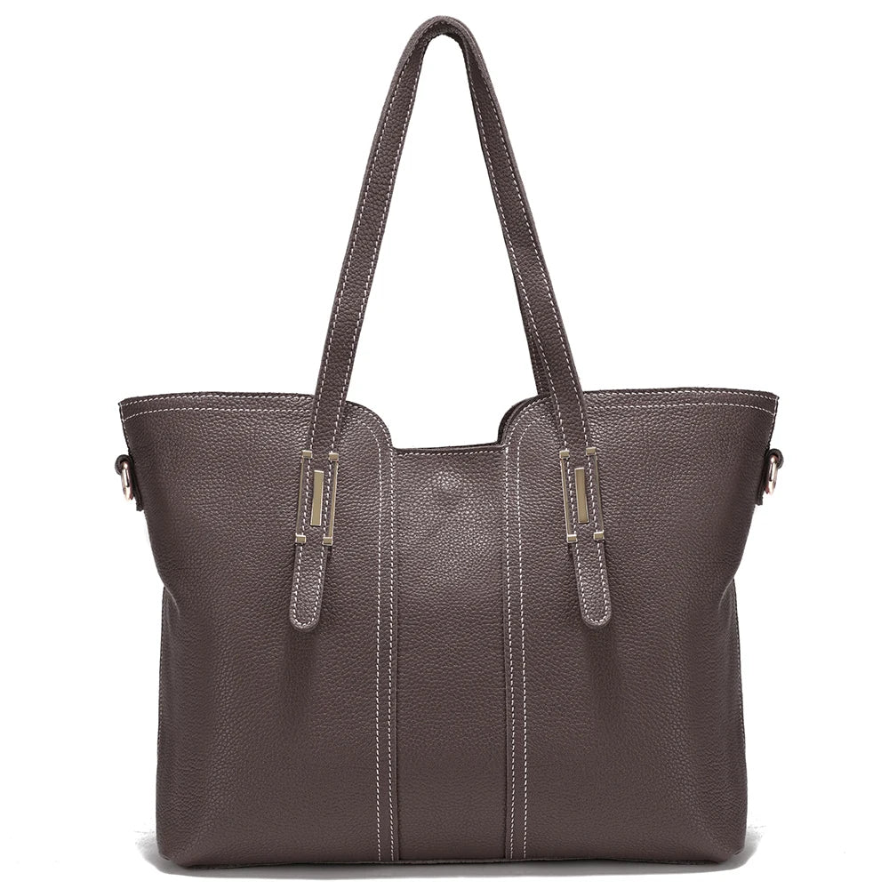 Large Capacity Shoulder Bag for Women 100% Genuine Leather Retro Handbag Tote Purse