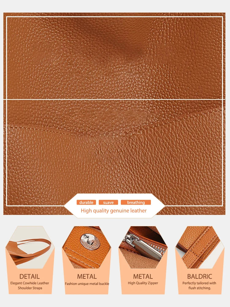Genuine Leather Totebag Shoulder Bag Large Capacity Shopper Luxury Women's