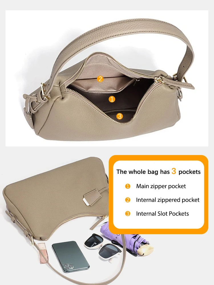 Genuine Leather Satchel Bags For Women Simple Fashion Ladies Underarm Handbag Large