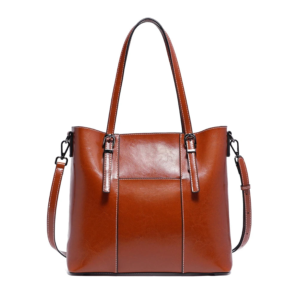 New Women's Genuine Leather Tote Lady Luxury Designer Cowhide Shoulder Bag Large