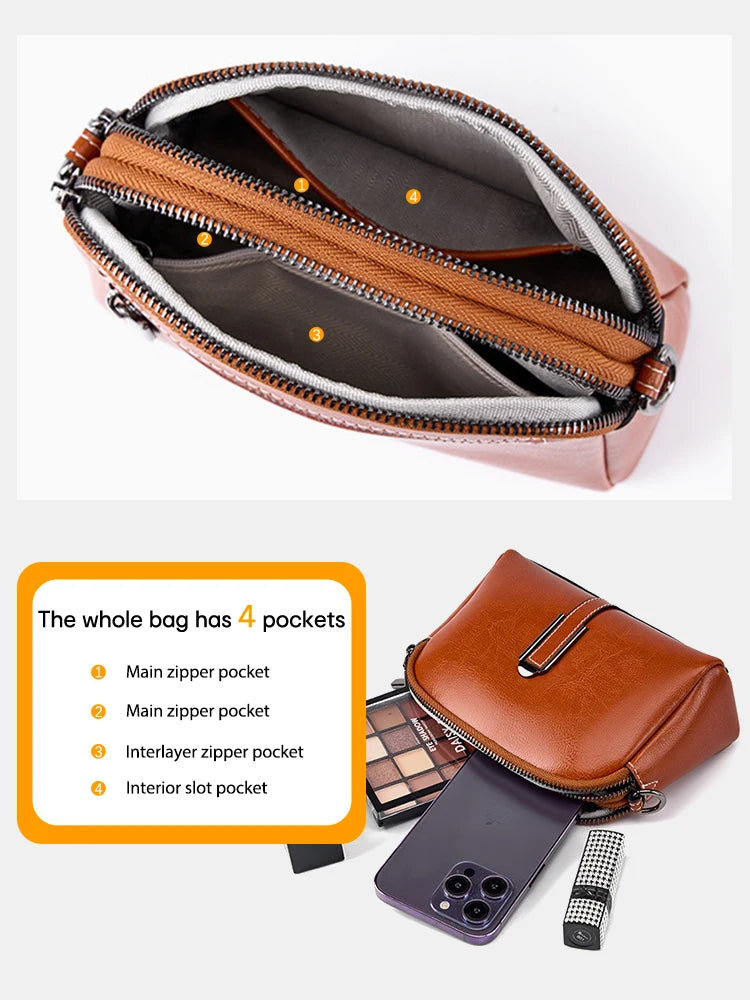 100% Oil Wax Top Leather Small Crossbody Bags For Women Fashion Designer Shoulder Bag