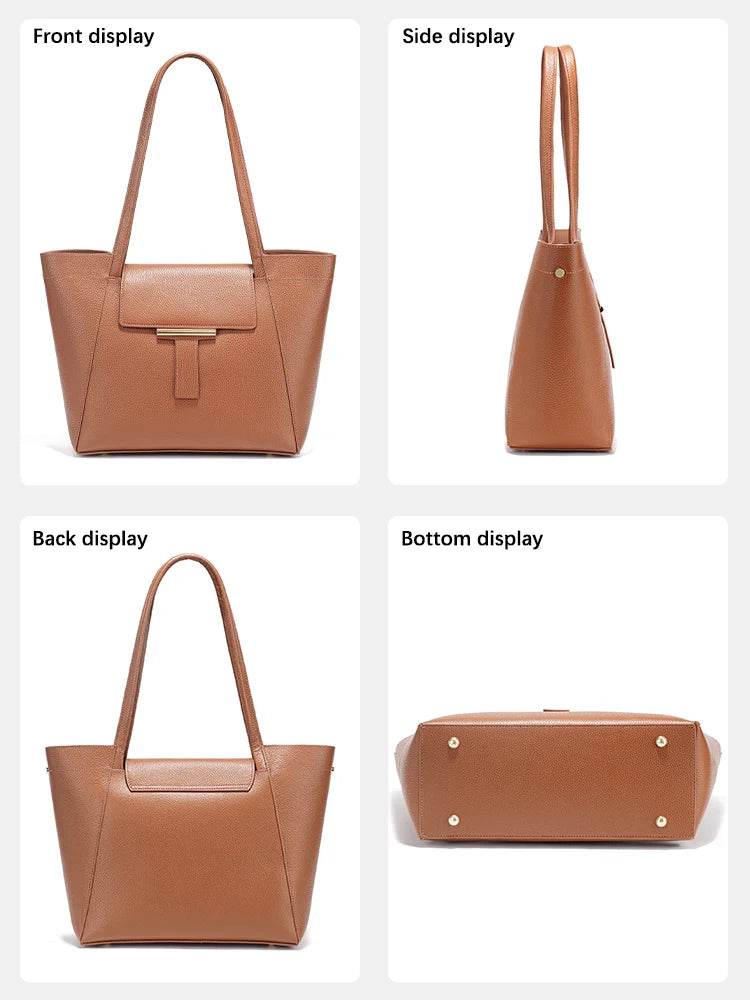 Genuine Leather Women's Tote Handbag Large Shoulder Bag Functional Shopping Bag