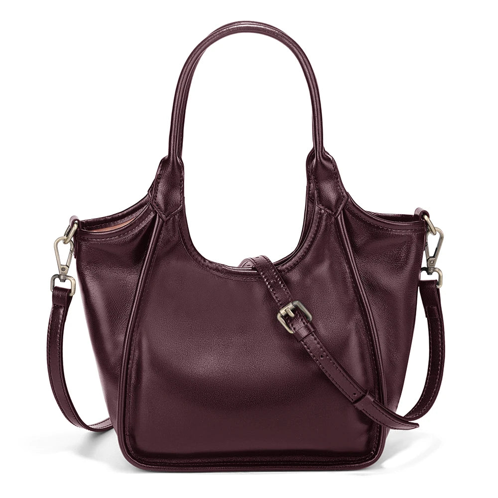 Oil Wax Leather Top Handle Bags for Women Trendy Shoulder Purse Versatile
