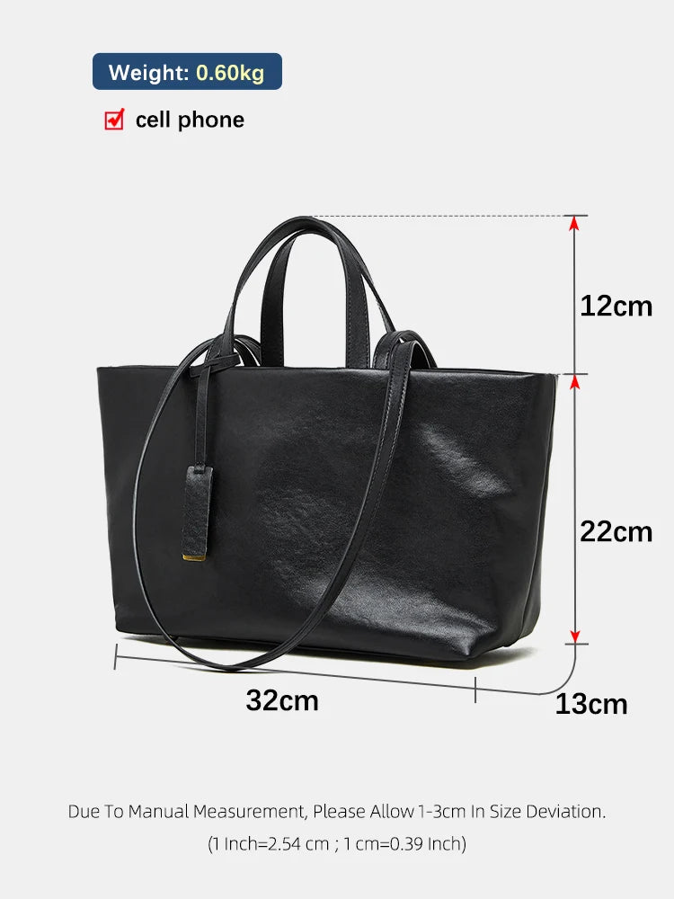 Genuine Leather Women's Underarm Single-Shoulder Cowhide Tote Retro Soft Large