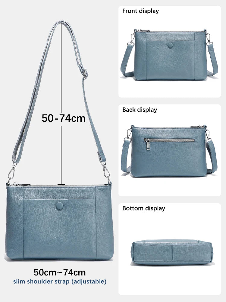 Minimalist Women Purse  Spring Shoulder Square Cross Over Bag 100% Genuine Leather