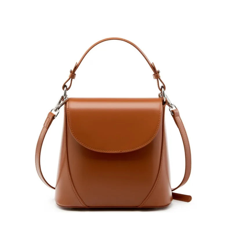 Elegant Beige Handbag Ladies Noble Genuine Leather Shoulder Cross body French Style