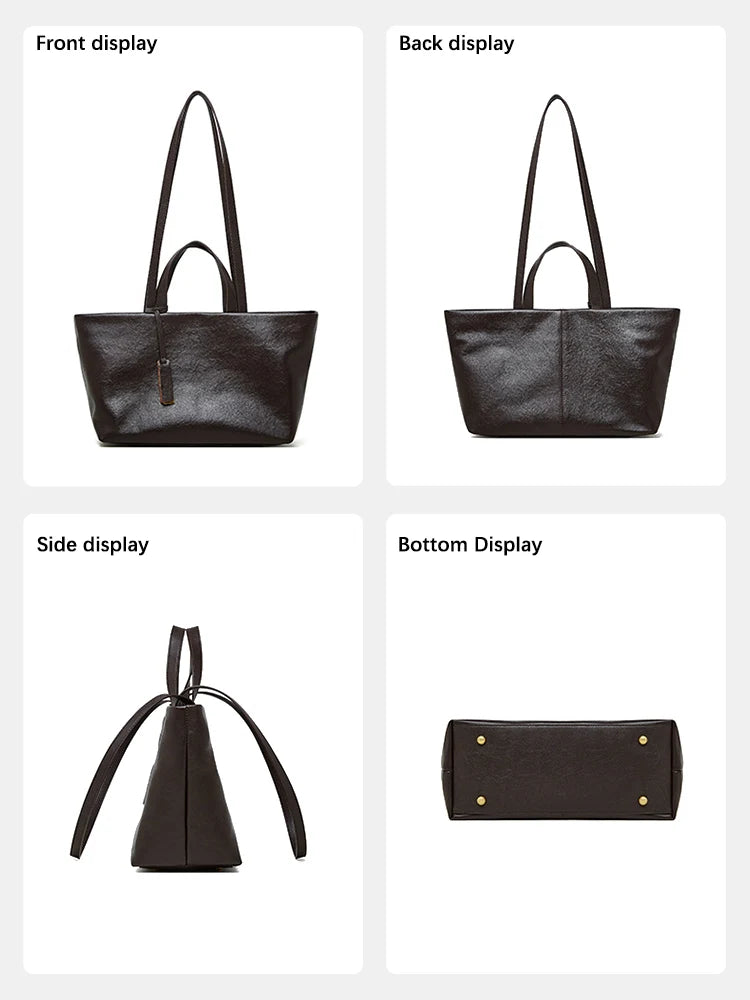 Genuine Leather Women's Underarm Single-Shoulder Cowhide Tote Retro Soft Large