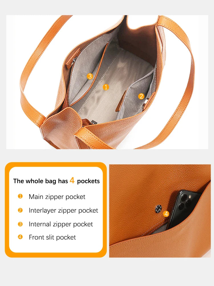 Genuine Leather Totebag Shoulder Bag Large Capacity Shopper Luxury Women's