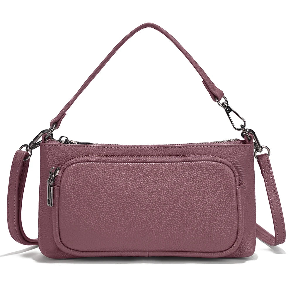 Women's Red Shoulder Bag Crossbody Multi-pockets Leather Handbag Genuine Cowhide