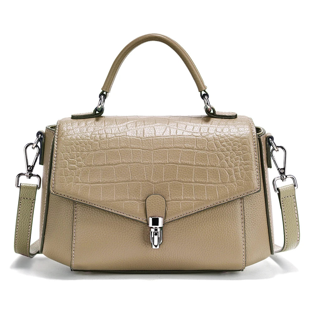 Women's Genuine Leather Top-Handle Bag Fashion Alligator Crossbody Many Compartments