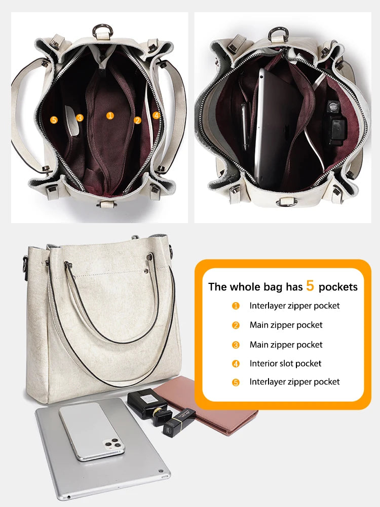 Fashion Large Capacity Women's Handbag 100% Genuine Leather