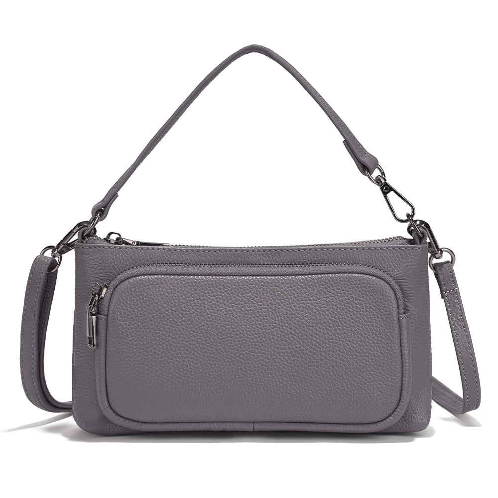 Women's Red Shoulder Bag Crossbody Multi-pockets Leather Handbag Genuine Cowhide