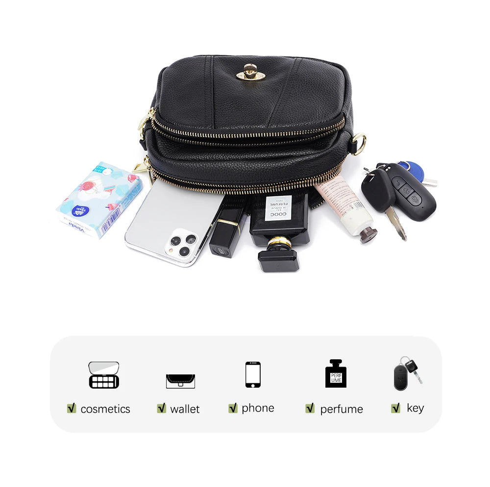 Women Soft Leather Elegant Small Handbags Roomy Crossbody Bag High Quality Vintage Hardware