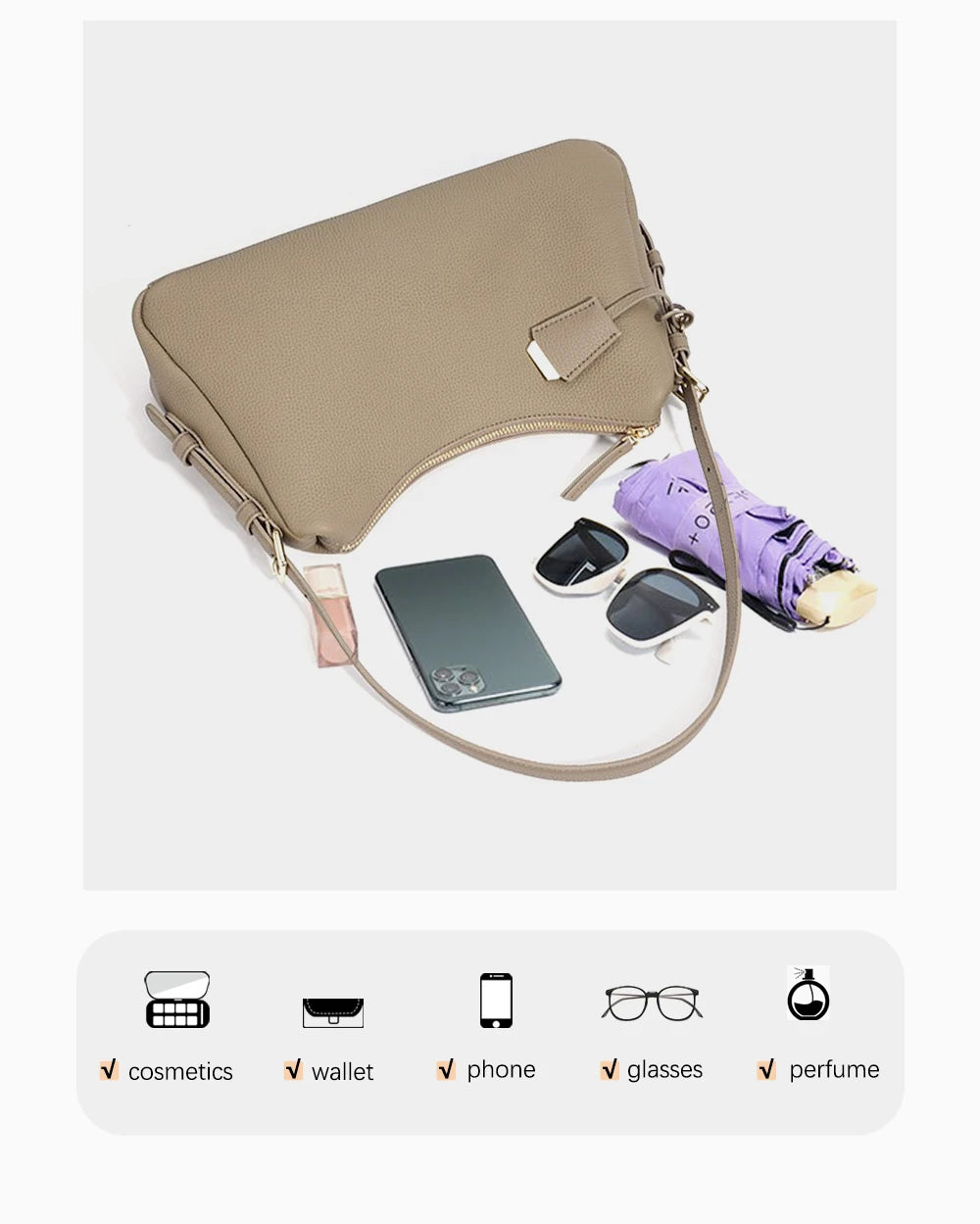 Genuine Leather Satchel Bags For Women Simple Fashion Ladies Underarm Handbag Large