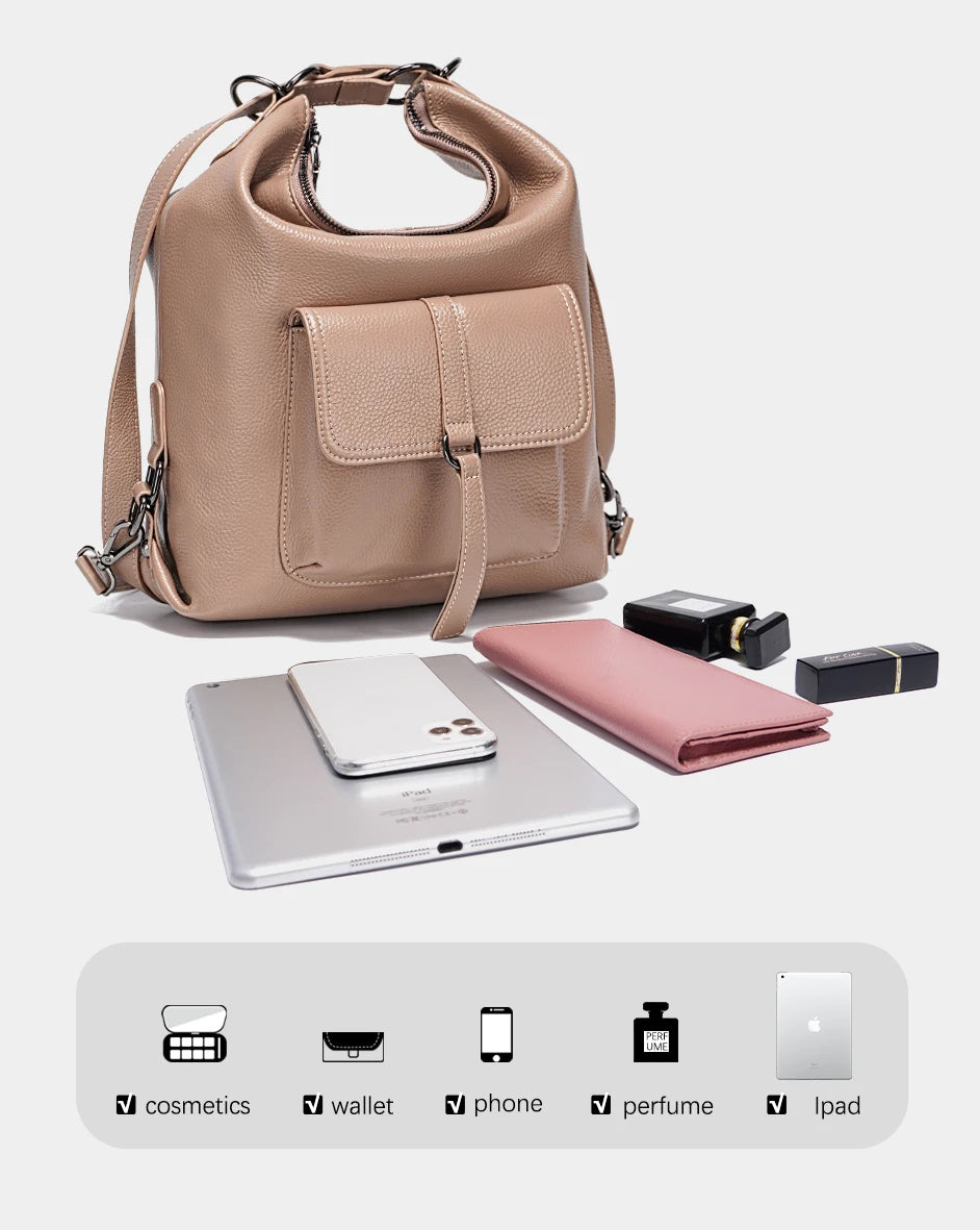 Stylish Women Shoulder Bag 100% Genuine Leather Large Capacity Handbag Multifunction