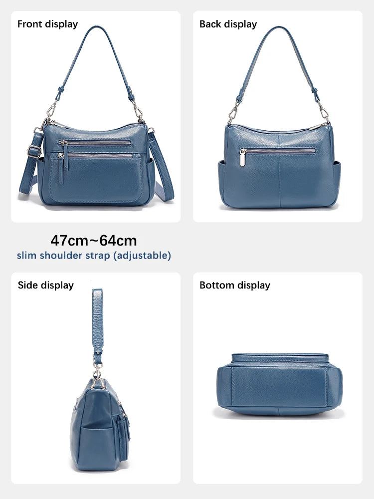 Cowhide Leather Handbag Women Shoulder Bag  Multi-functional Pockets Crossbody Bags