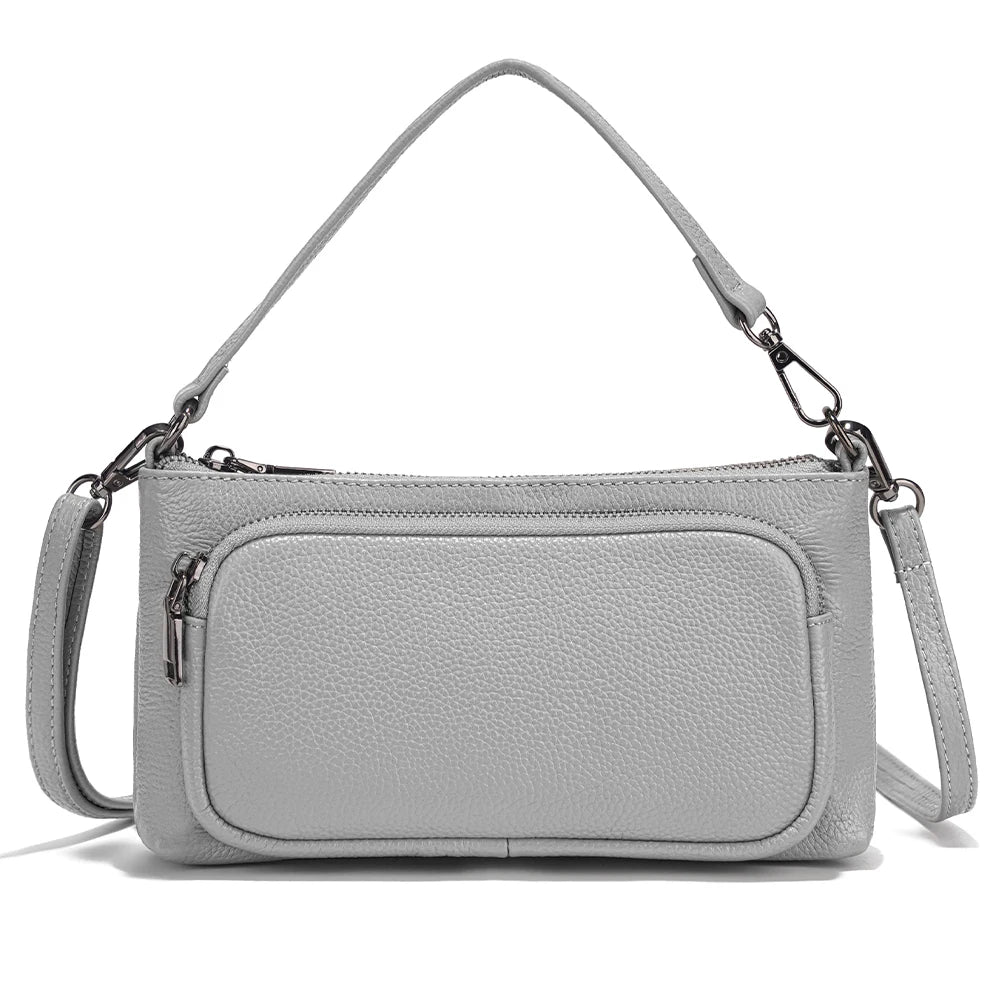 Women's Red Shoulder Bag Crossbody Multi-pockets Leather Handbag Genuine Cowhide