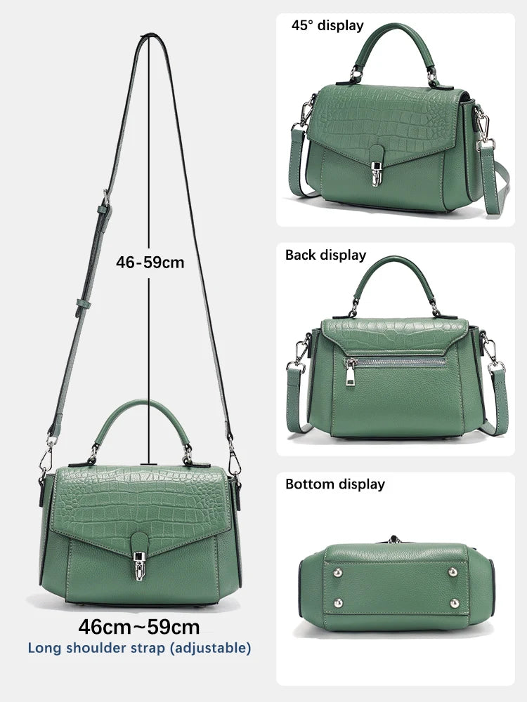 Women's Genuine Leather Top-Handle Bag Fashion Alligator Crossbody Many Compartments