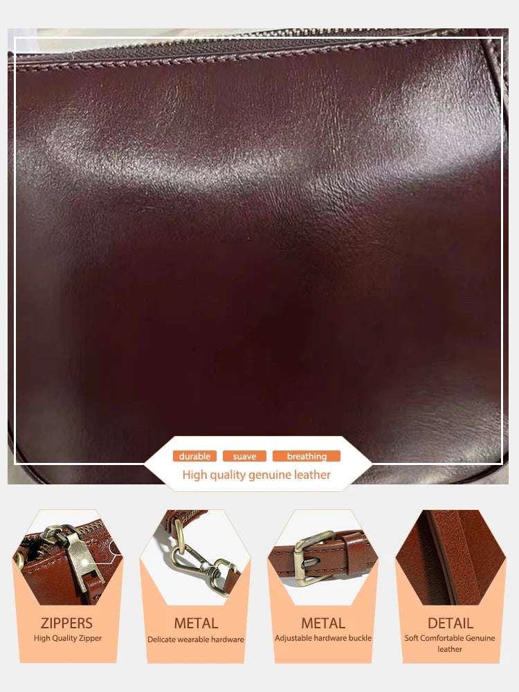Genuine Leather Small Beige Handbag Crossbody For Ladies Retro Purse