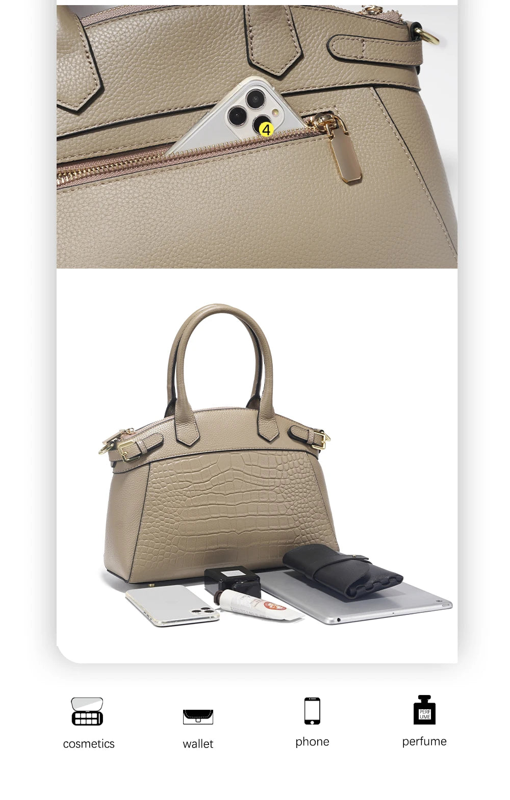 Women's Large Capacity Genuine Leather Tote Shoulder Bag Luxury Retro