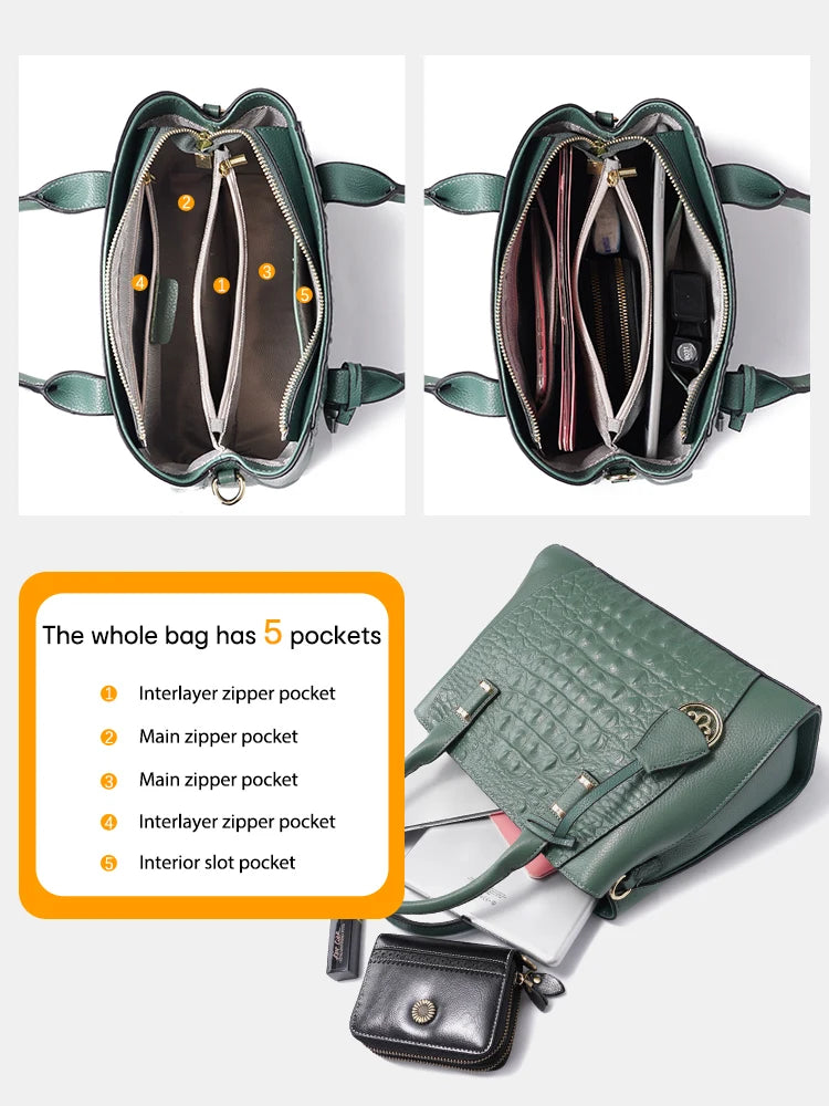 Fashion Women Alligator Handbags Genuine Leather Top-handle Bag Luxury Designer