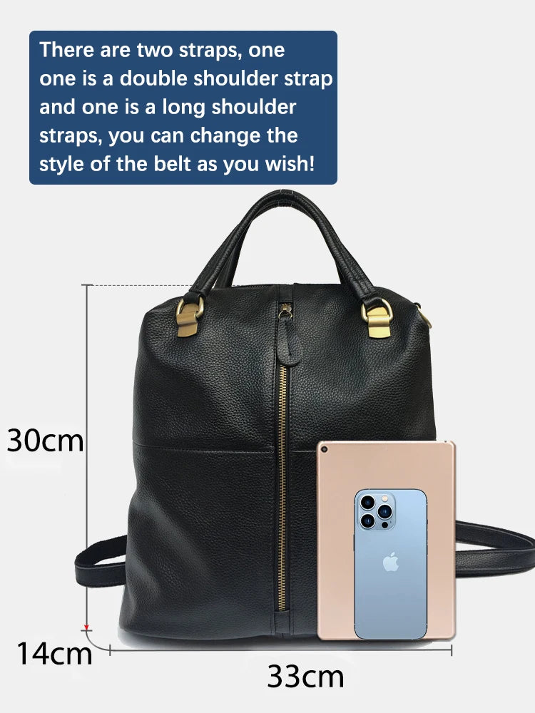 Vintage Genuine Leather Backpack for Women Anti-Theft Large Capacity