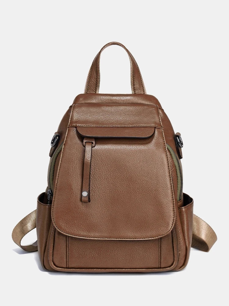 Genuine Leather Women's Fashion Backpack High Quality Satchel Rucksack Multifunctional