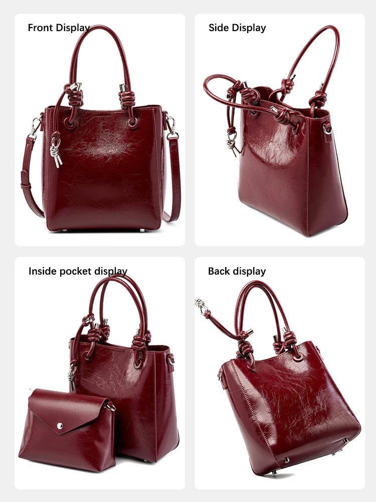Genuine Leather Shopper Shoulder Bag Bucket Handbag Simple High Quality Women