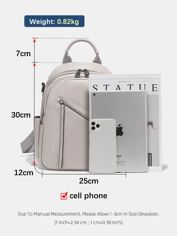 Women's Medium Genuine Leather Backpack with Roomy Zip Pockets for Commute