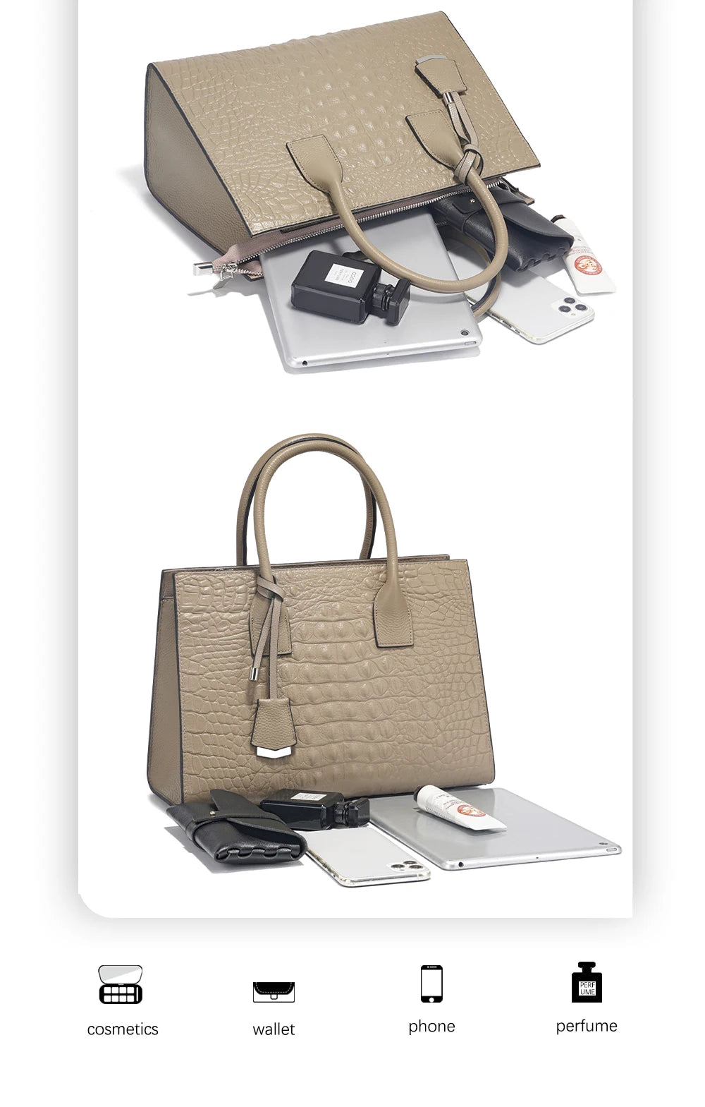 Large Tote Handbag for Women Genuine Leather Cowhide Shoulder Bag with Top Handle Trendy Fashion