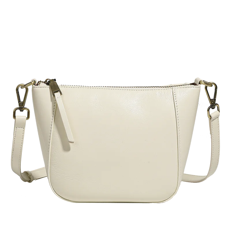 Genuine Leather Small Beige Handbag Crossbody For Ladies Retro Purse