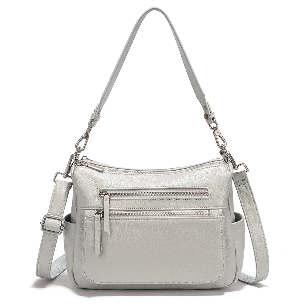 Cowhide Leather Handbag Women Shoulder Bag  Multi-functional Pockets Crossbody Bags