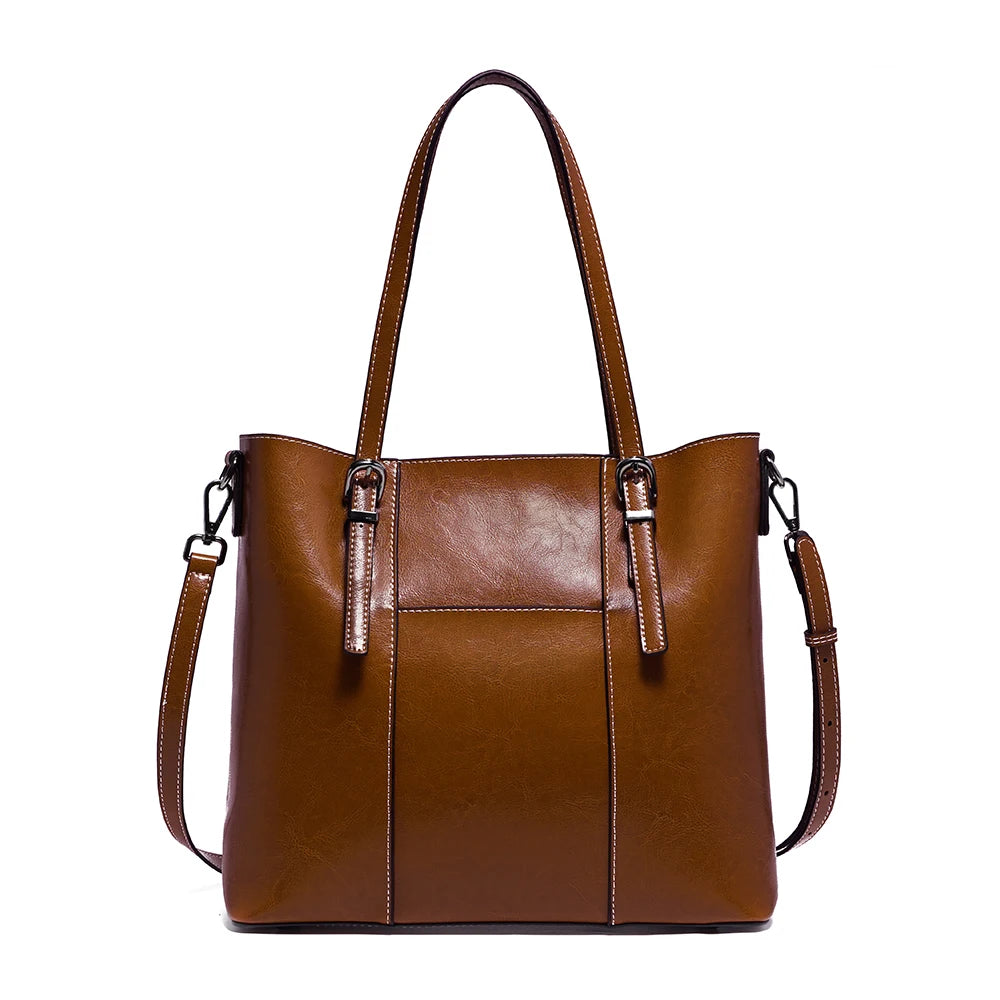 New Women's Genuine Leather Tote Lady Luxury Designer Cowhide Shoulder Bag Large