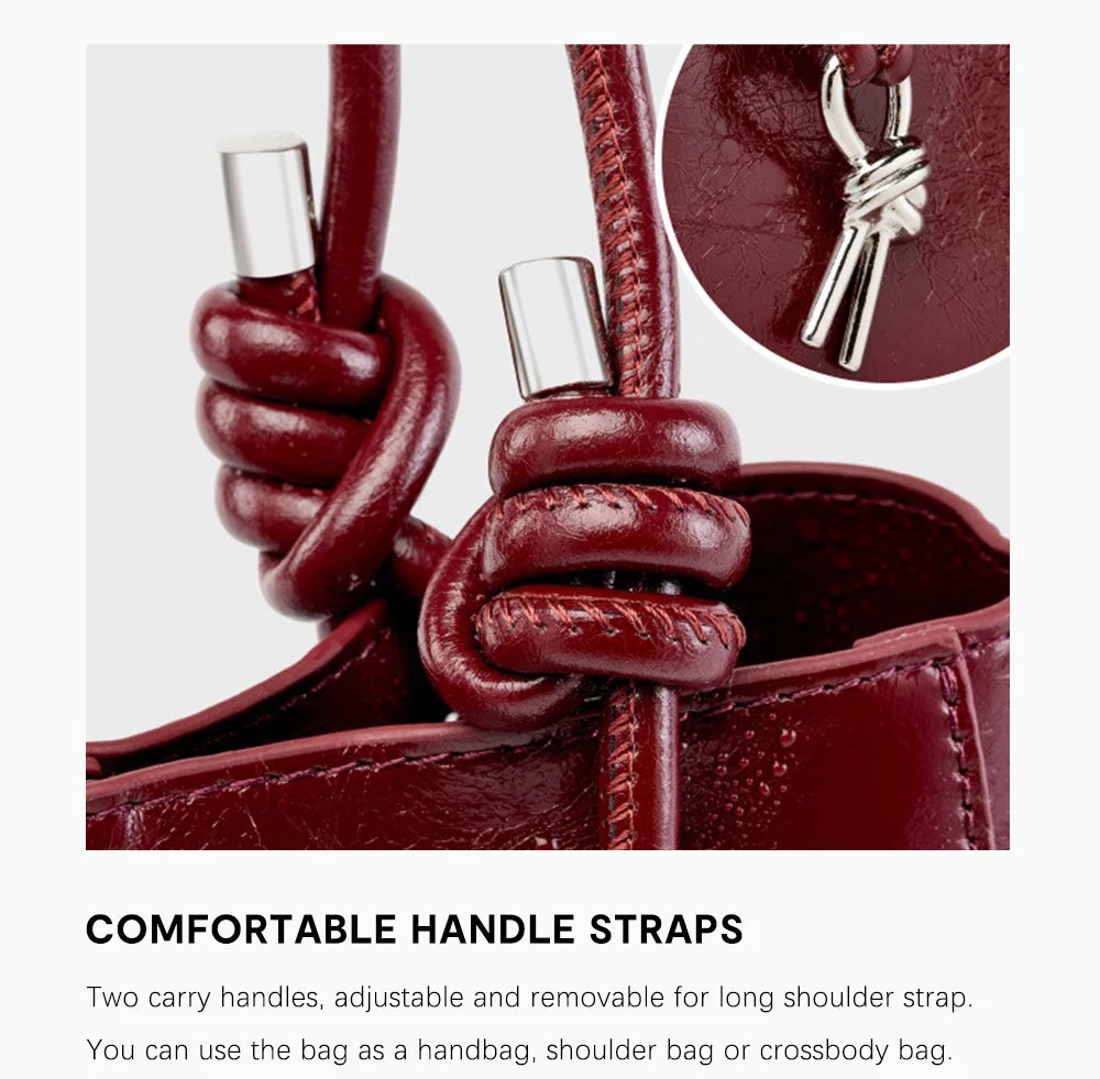 Genuine Leather Shopper Shoulder Bag Bucket Handbag Simple High Quality Women