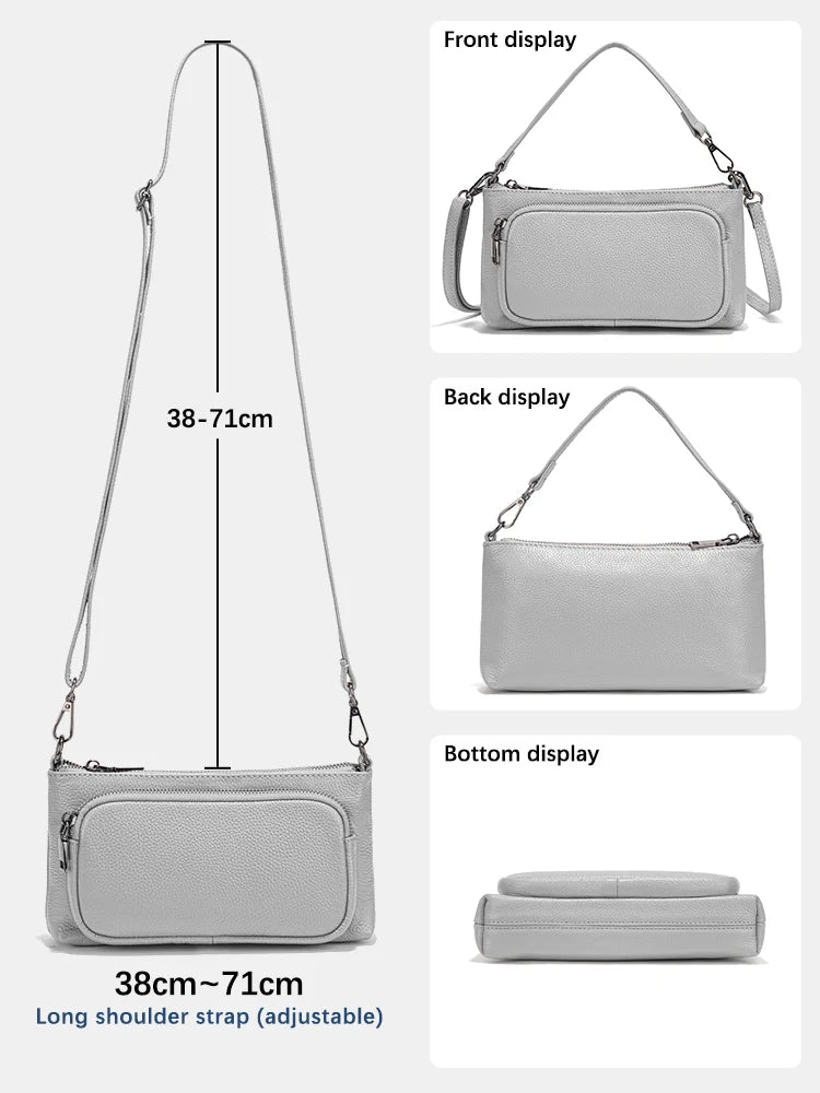 Women's Red Shoulder Bag Crossbody Multi-pockets Leather Handbag Genuine Cowhide
